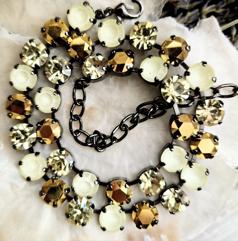 Vogue Steel and Sugar Yellow Austrian Crystals in Classic Necklace in Hematite